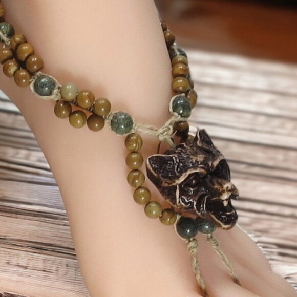 NEW Wolves & Stone Beaded Barefoot Sandals. Beach or bellydance foot jewelry. - Picture 3 of 6